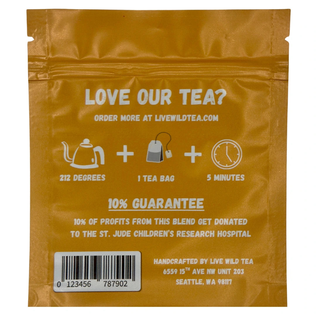 Deep Healing herbal turmeric tea in tea bags with turmeric root, cinnamon chips, and yarrow flower