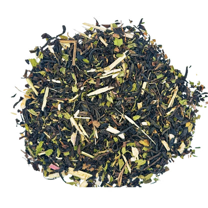 Early Riser herbal energy tea bags made with black tea, spearmint leaf, and echinacea purpurea